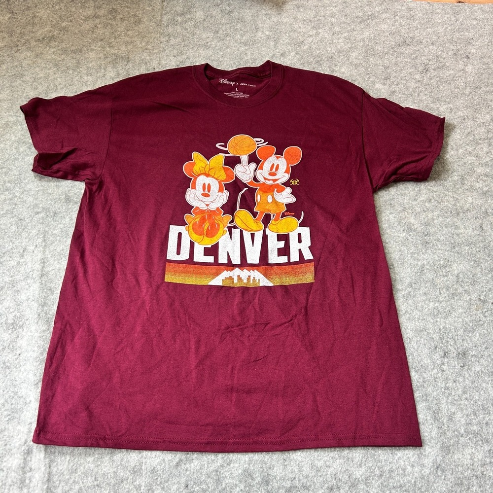Denver Nuggets Disney x Junk Food Graphic T-shirt Size Large Unisex Maroon